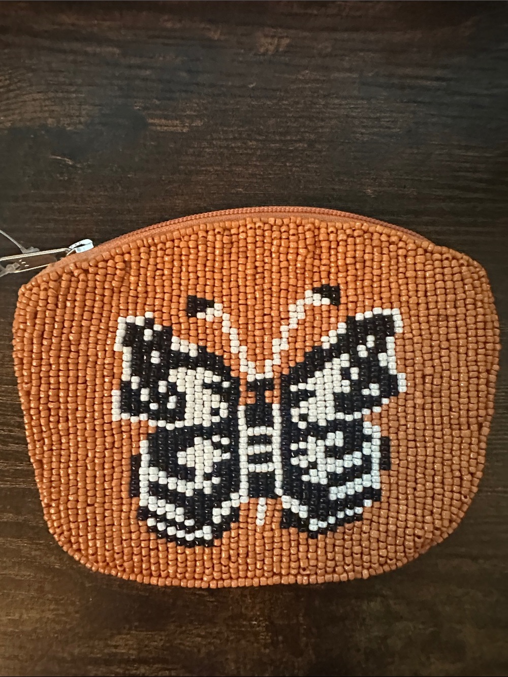 Free People Beaded Butterfly Coin Purse — Orange and Black